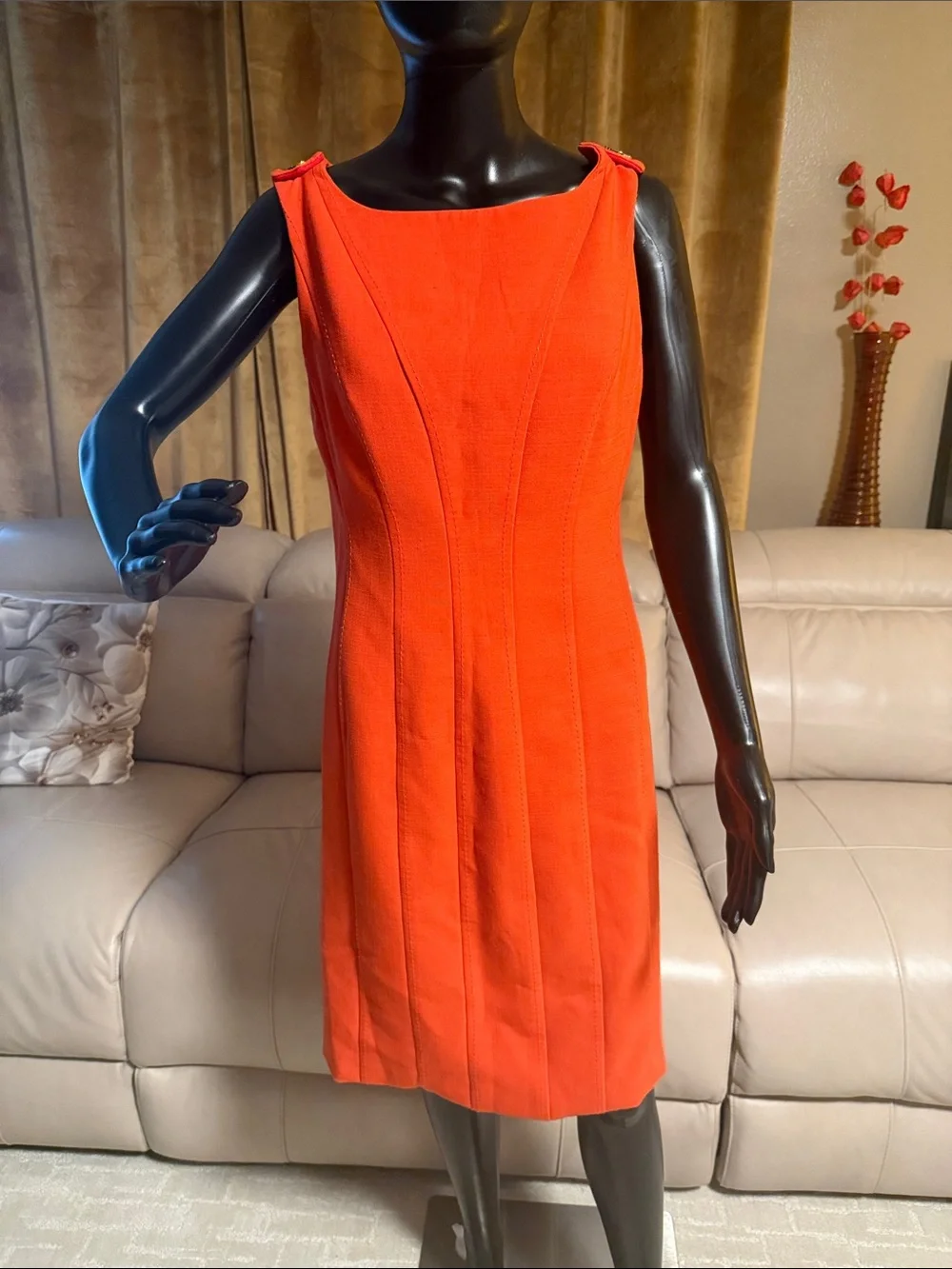 Tory Burch Bold Orange Sleeveless Sheath Dress